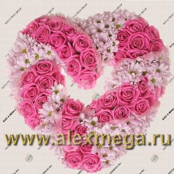 Композиция "Сердце" из роз и хризантем. Диаметр 40 см.