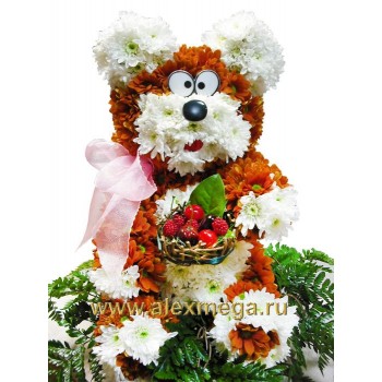 Игрушка из цветов "Медвежонок с лукошком" высота 80-90 см