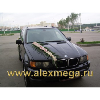 Оформление цветами BMW X5 гирляндой из орхидеи с подвязками на ручки дверей